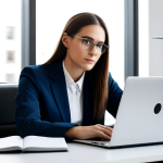 A professional business person, gender-neutral, wearing a modest business suit, fully clothed, in a modern, minimalist office. The person is looking confidently at a sleek laptop on a professional desk, with a clear, focused expression, symbolizing mastery over information overload. Soft, natural light illuminates the scene, suggesting clarity. Perfect anatomy, correct proportions, natural pose, well-formed hands, proper finger count, professional photography, high quality, sharp focus, vibrant colors, safe for work, appropriate content, professional, family-friendly.