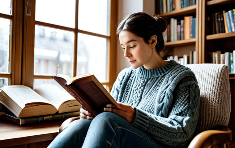 Focused Reading in a Cozy Environment**
"A woman fully clothed in a comfortable sweater and jeans, sitting in a cozy armchair by a window, reading a book with intense focus, a warm cup of tea on a nearby table, bookshelves in the background, soft natural lighting, appropriate attire, safe for work, perfect anatomy, natural proportions, professional photography, high quality, family-friendly, modest clothing."
**