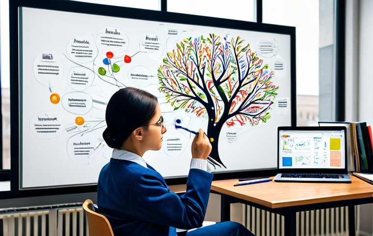 **

"A student in a professional and modest outfit, focused on a mind map filled with keywords and colorful branches, surrounded by books and digital tools. Study environment. Fully clothed, appropriate attire, safe for work, perfect anatomy, natural proportions, educational, family-friendly, high quality."

**