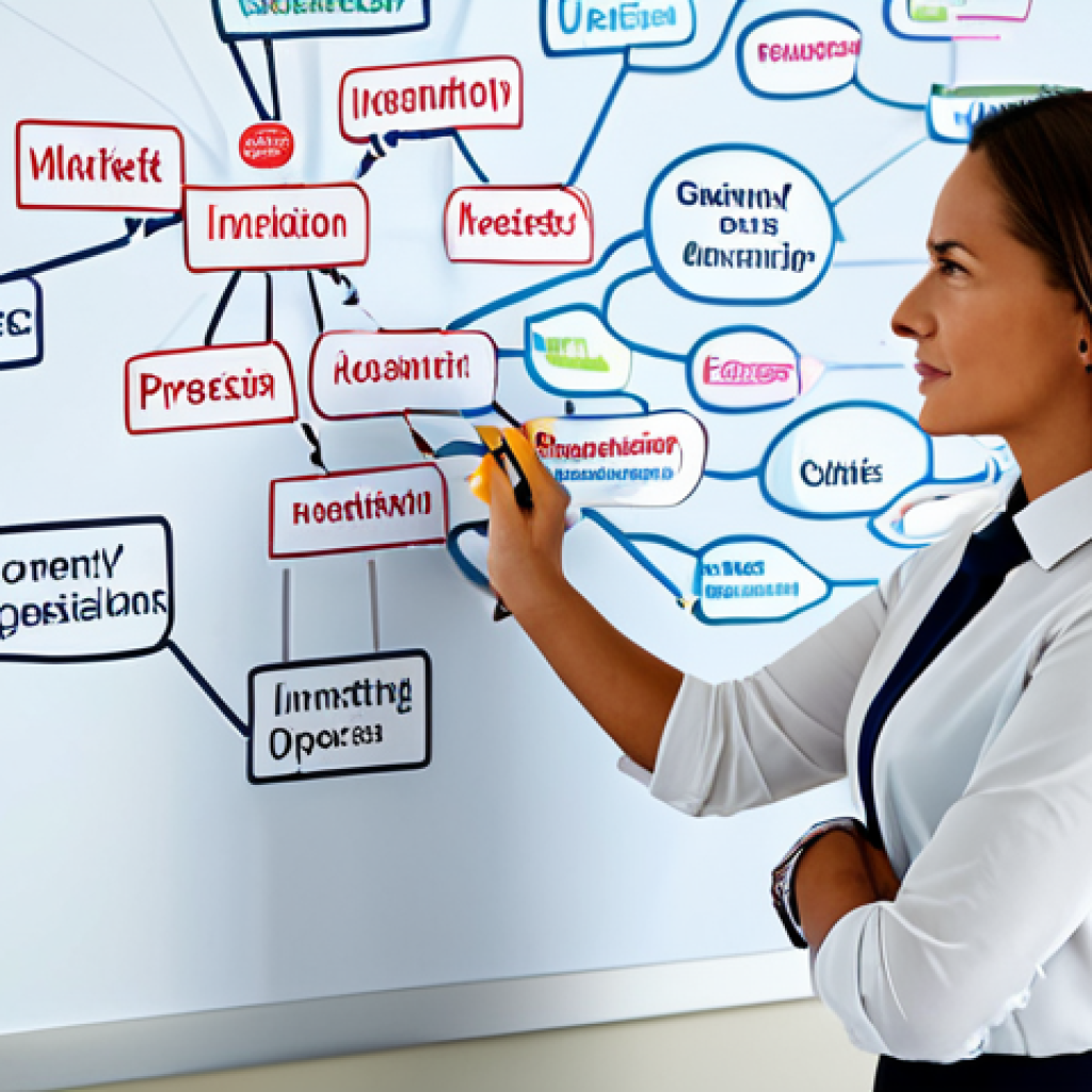 속독을 위한 마인드맵 활용법 - Business Strategy Mind Map**
"A professional businesswoman in appropriate attire, standing in front...